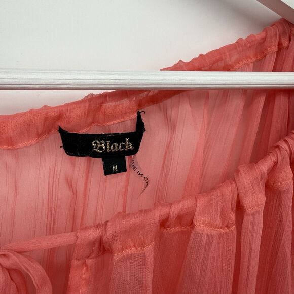 Black Ruffle Coral Pink Sheer Blouse Size Medium Y2k Style - Picture 5 of 8